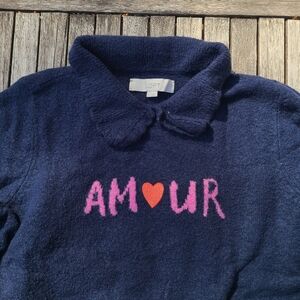 LOFT Navy Sweater with Pink and Red Amour Motif